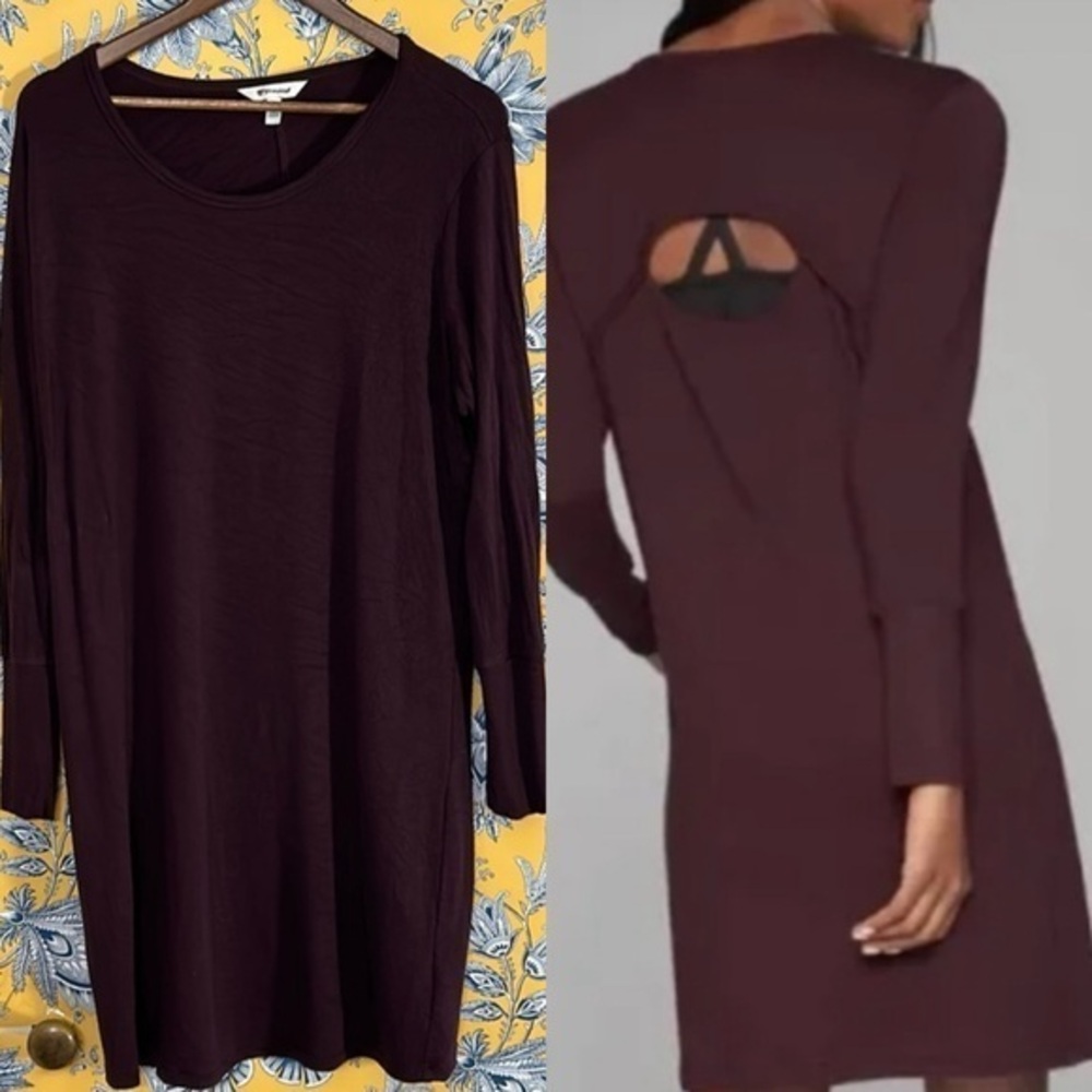 ATHLETA L Wine colored sweatshirtdress with open, vented back